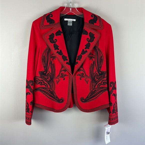 Peter Nygard Jackets & Blazers - Peter Nygard Red Blazer with Black Embroidery